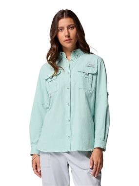 Columbia misty jade Womens PFG Bahama II Long Sleeve Shirt M